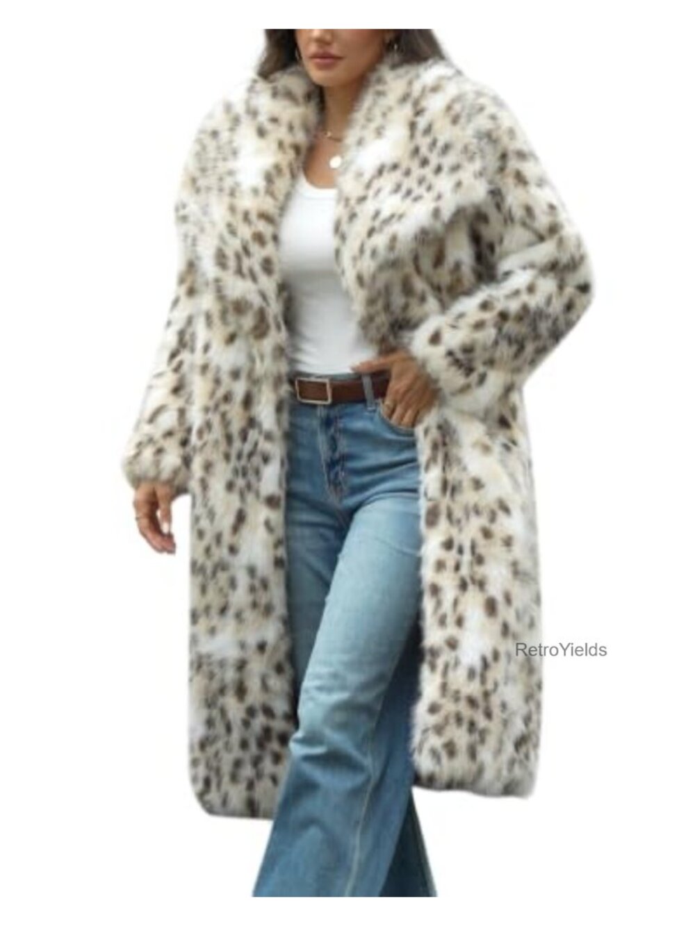 Womens Faux Fur Long Coat Fluffy Winter Jacket Button Front